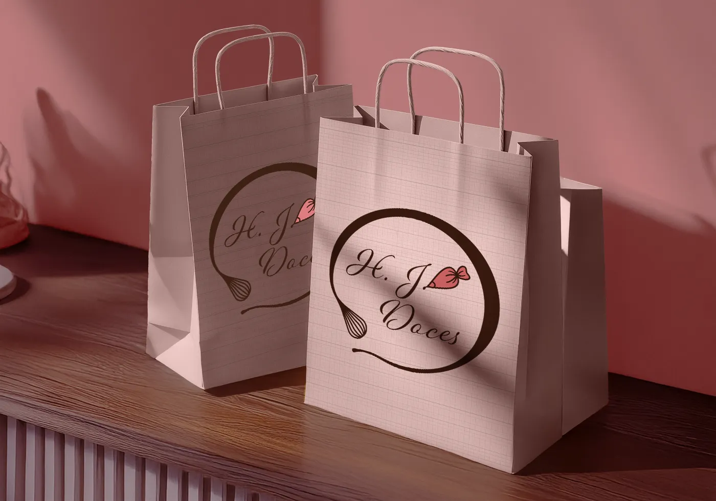 H.J. Doces - Sacolas - Aplicação da marca em material